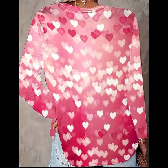 💐Gradient Red Pink Long-Sleeved Top with White Hearts Valentines Day Sz 14 - Picture 2 of 3